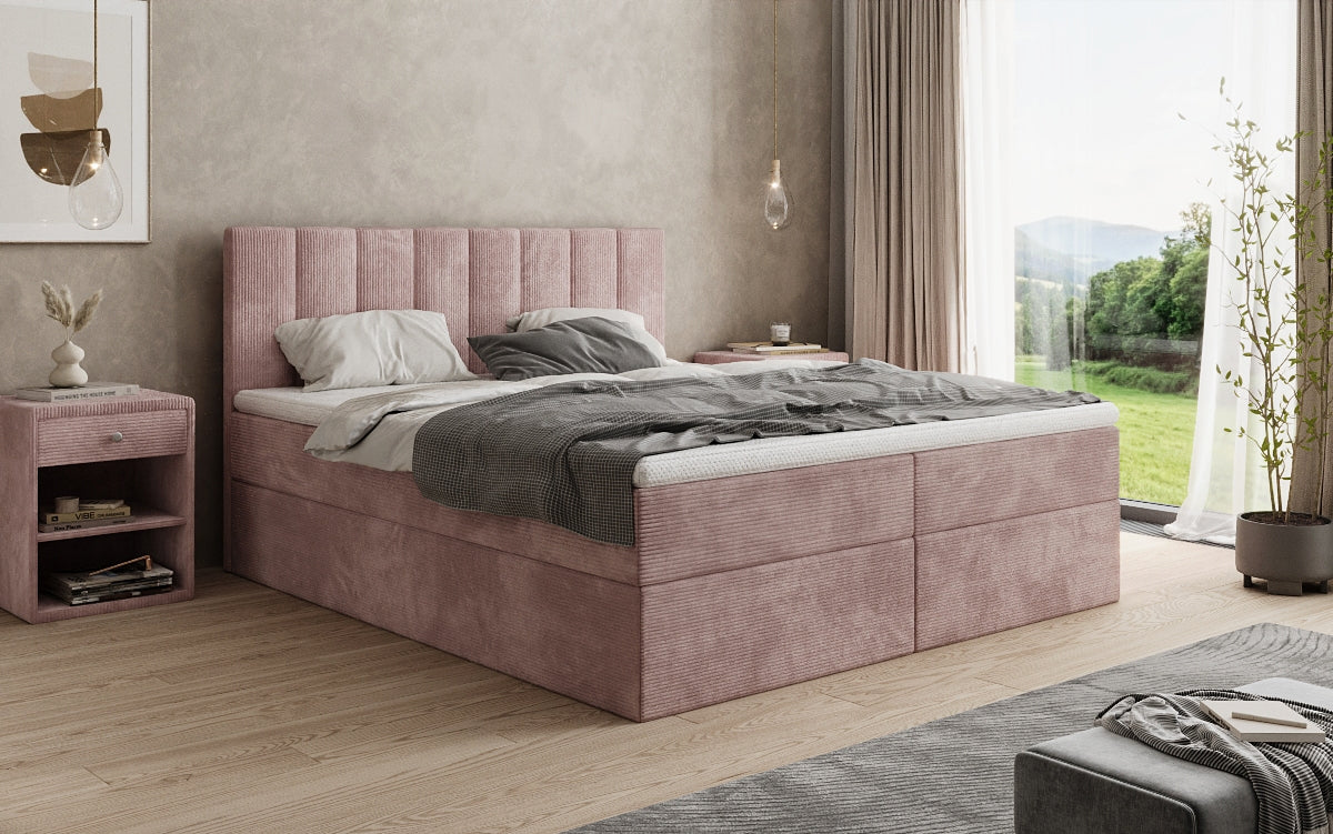 Boxspringbed Sofia in Ribstof met opbergruimte