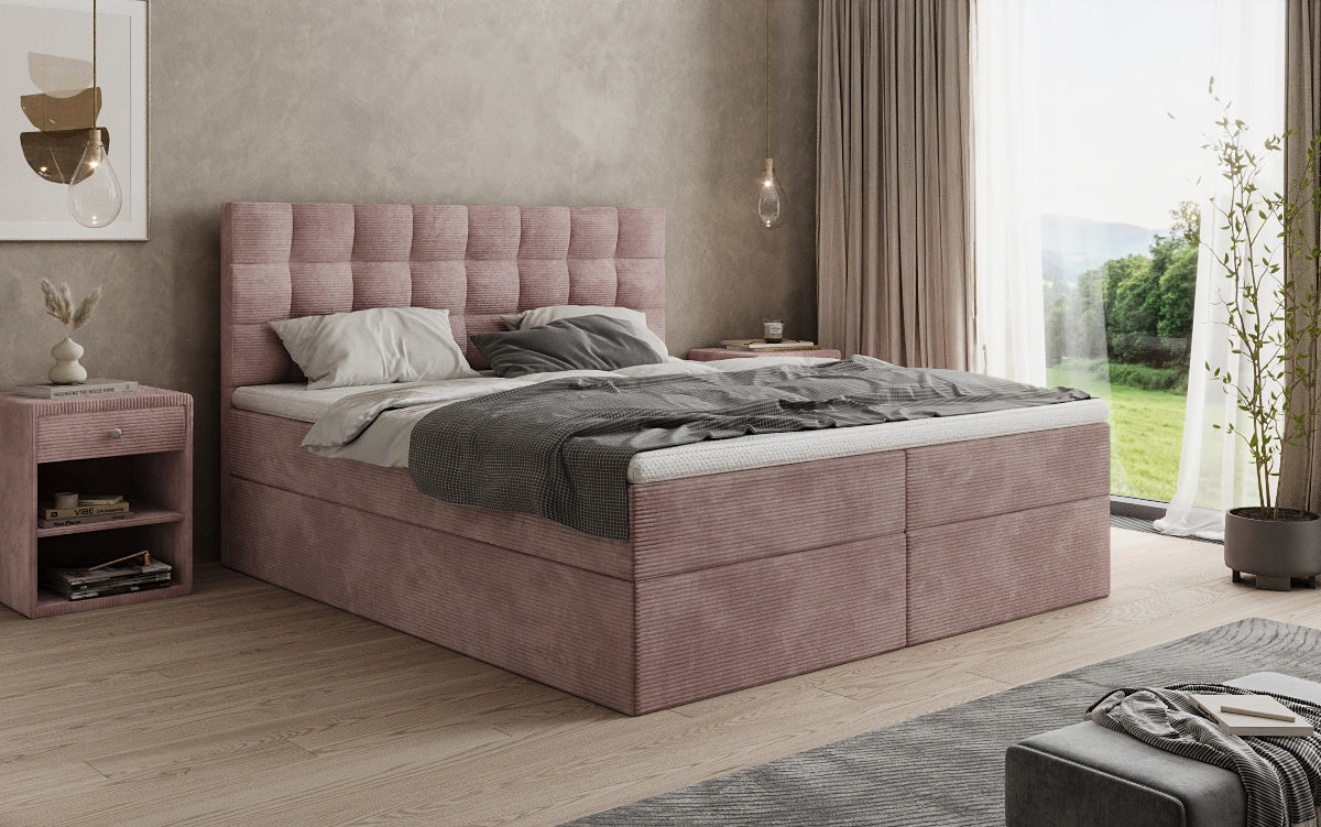 Boxspringbed Como in Ribstof met opbergruimte
