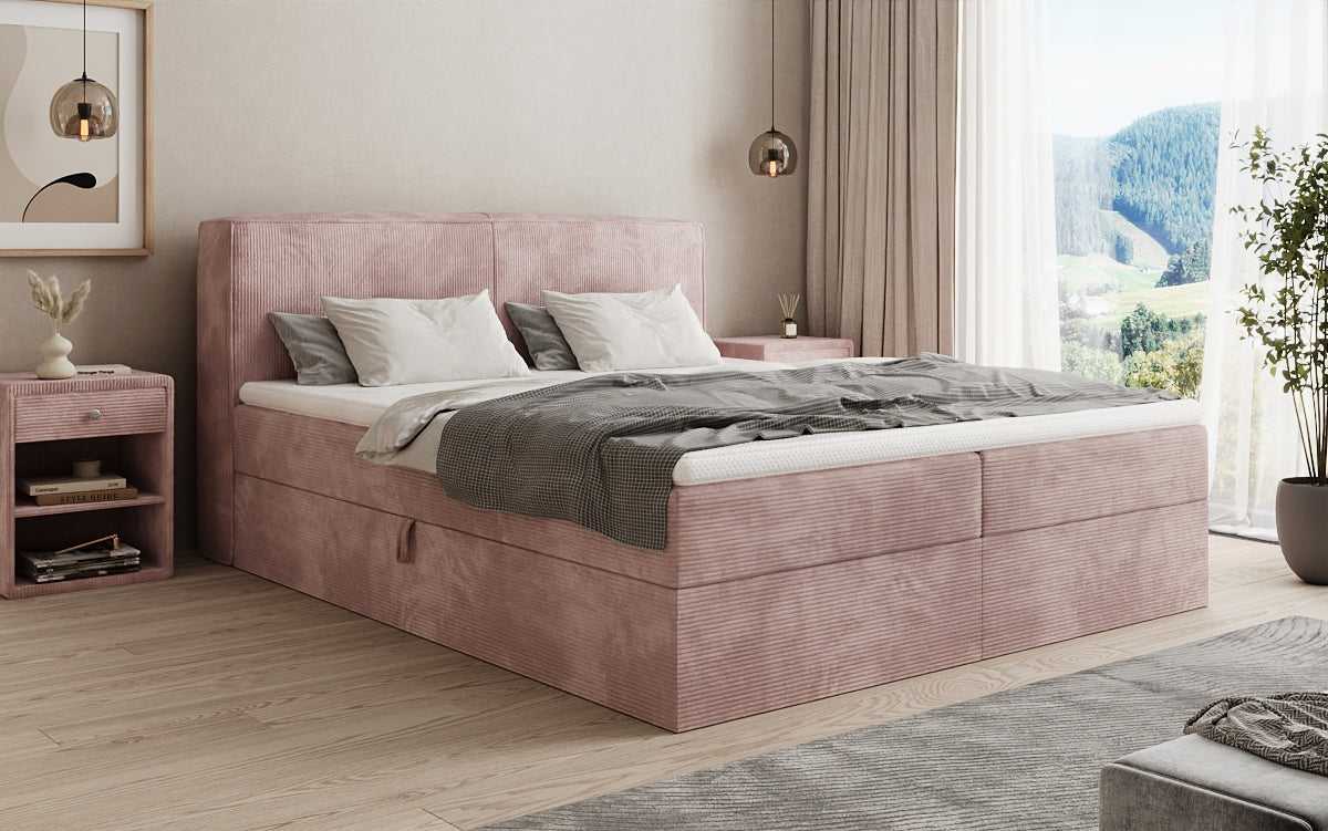 Boxspringbed Marea in Ribstof met opbergruimte