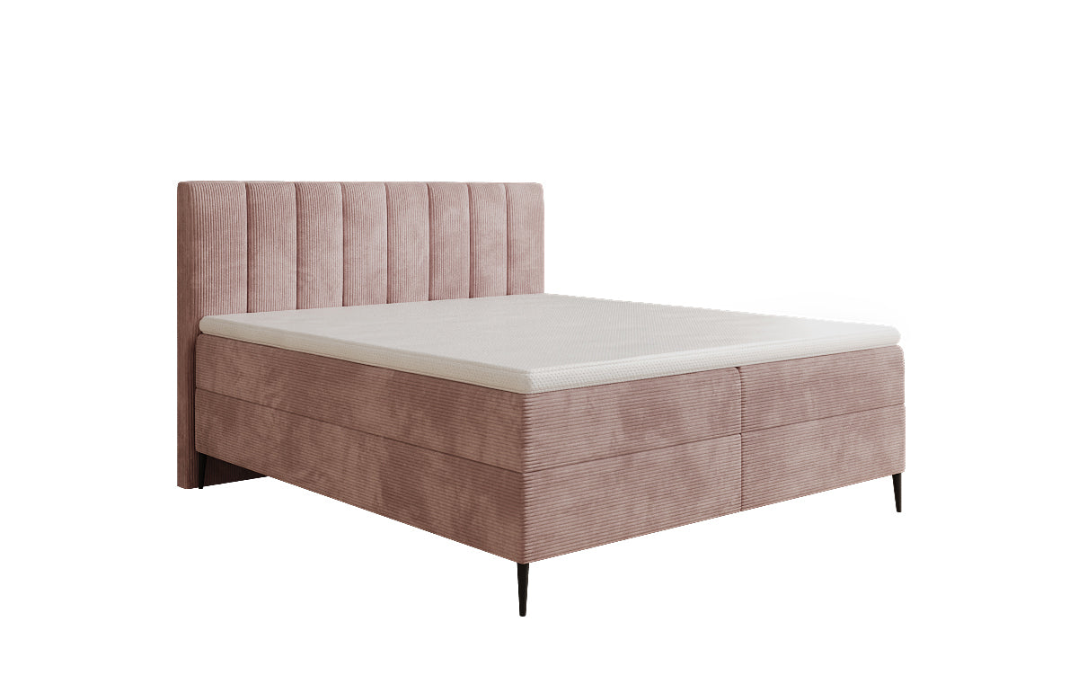 Boxspringbed Lucca in Ribstof met opbergruimte en poten