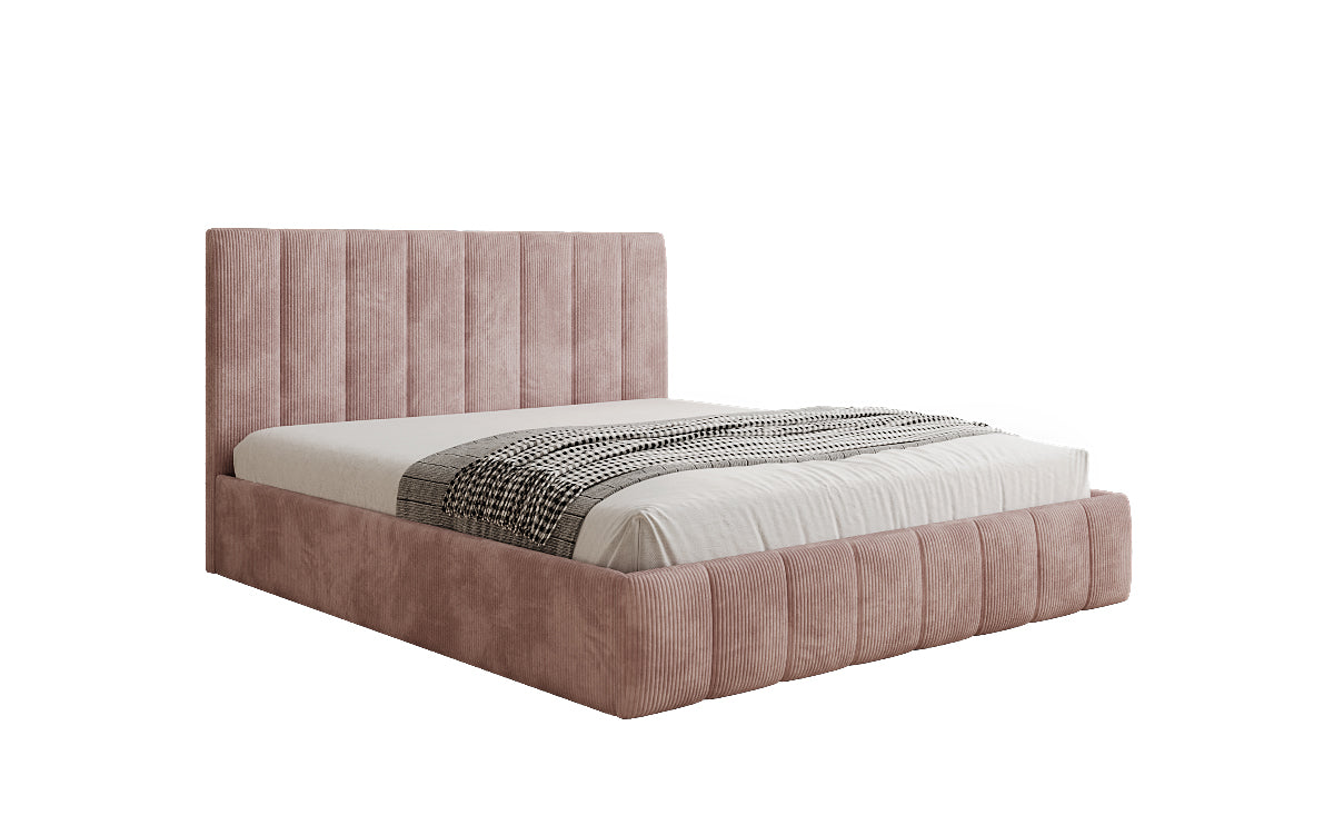 Designer gestoffeerd bed Mila in Ribstof met opbergruimte
