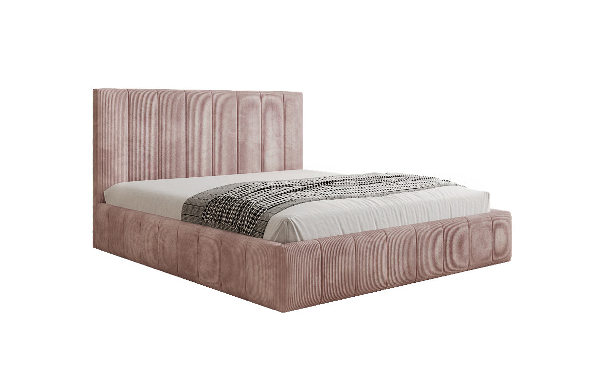 Designer gestoffeerd bed Maja in Ribstof met opbergruimte