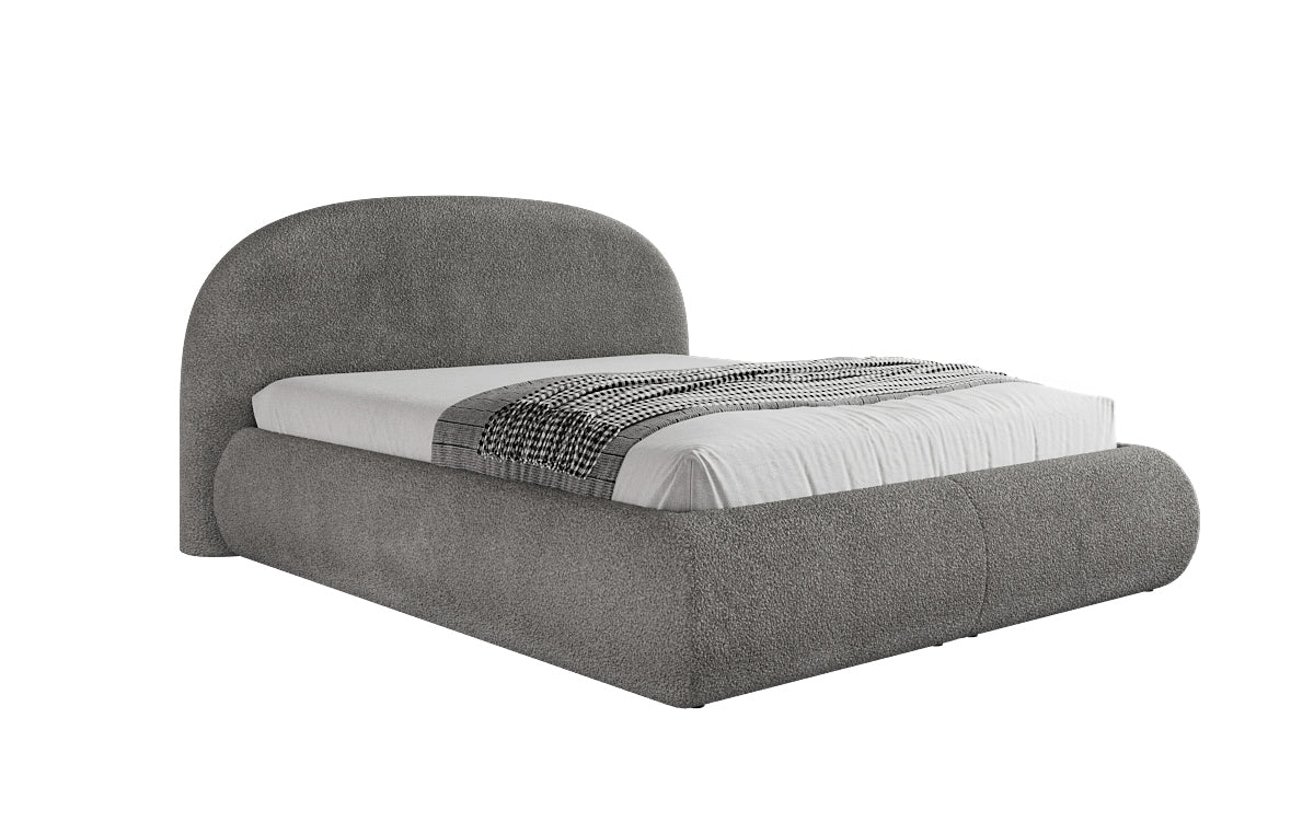 Designer gestoffeerd bed Loop in Teddystof Bouclé met opbergruimte