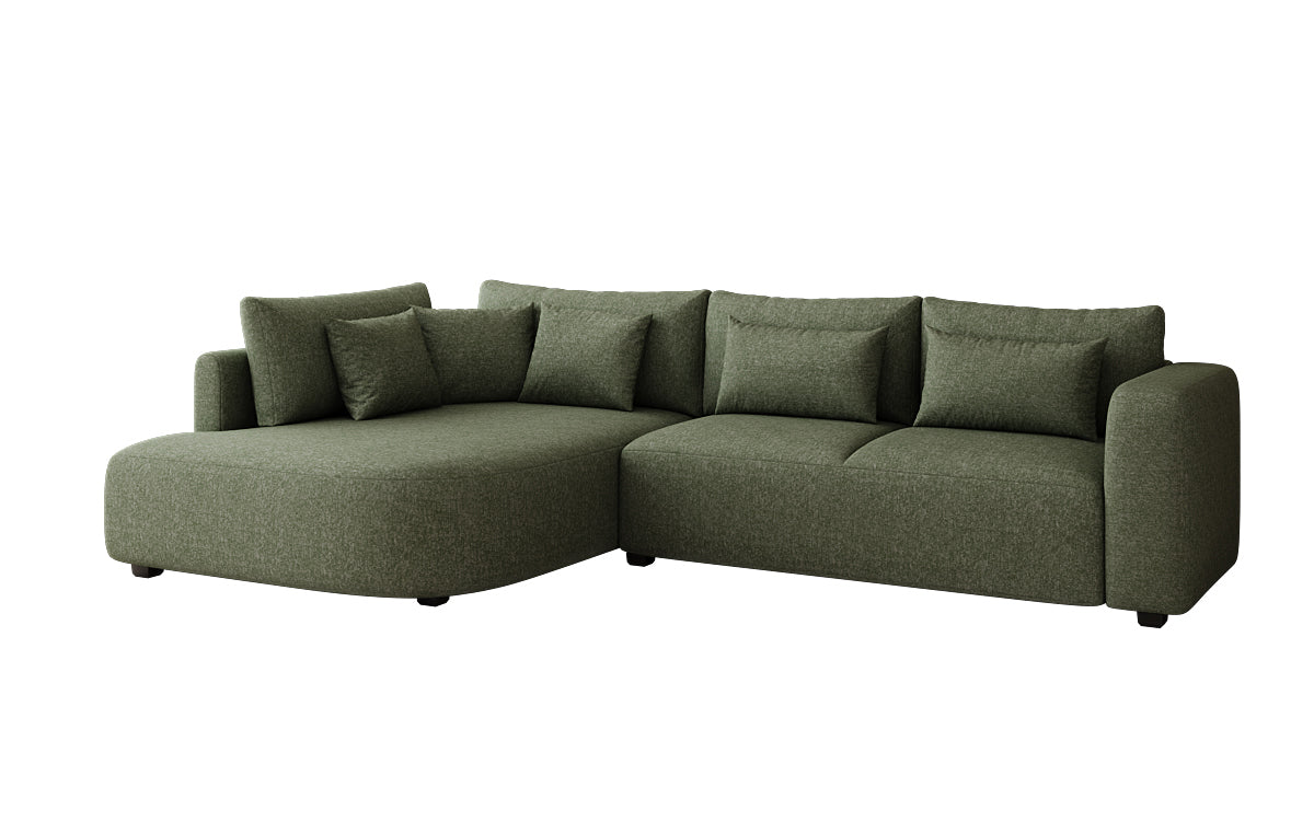 Designer hoekbank Ando met brede ottomane in structuurstof