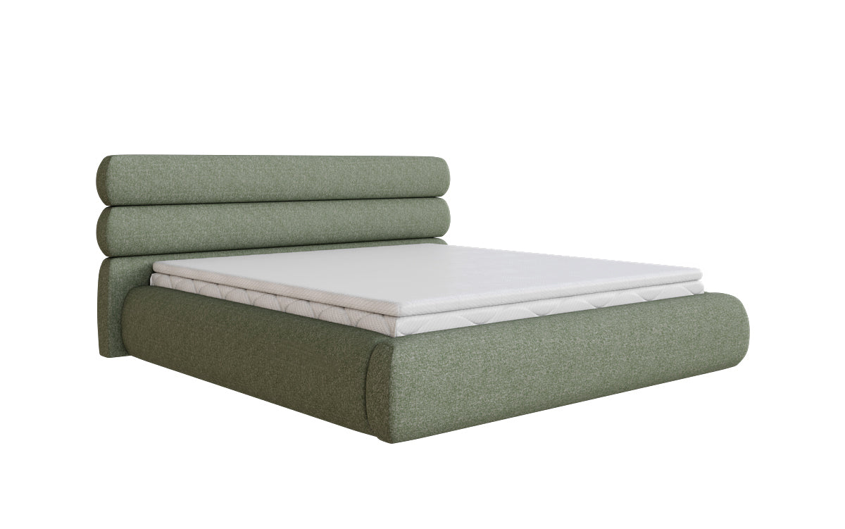 Designer gestoffeerd bed Joline in structuurstof met opbergruimte
