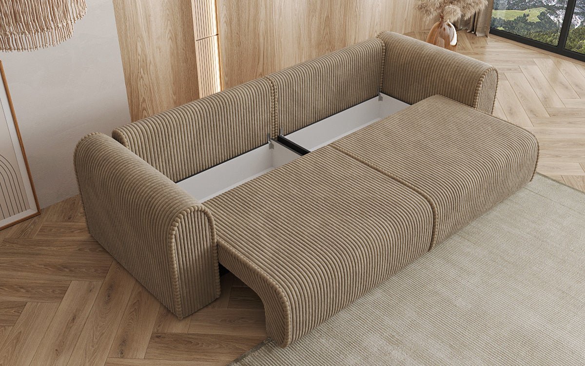 Designerbank Big Buddy 3-zits met slaapfunctie en opbergruimte in breed ribfluweel