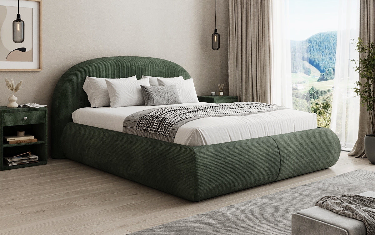 Design gestoffeerd bed Loop in Ribstof met opbergruimte