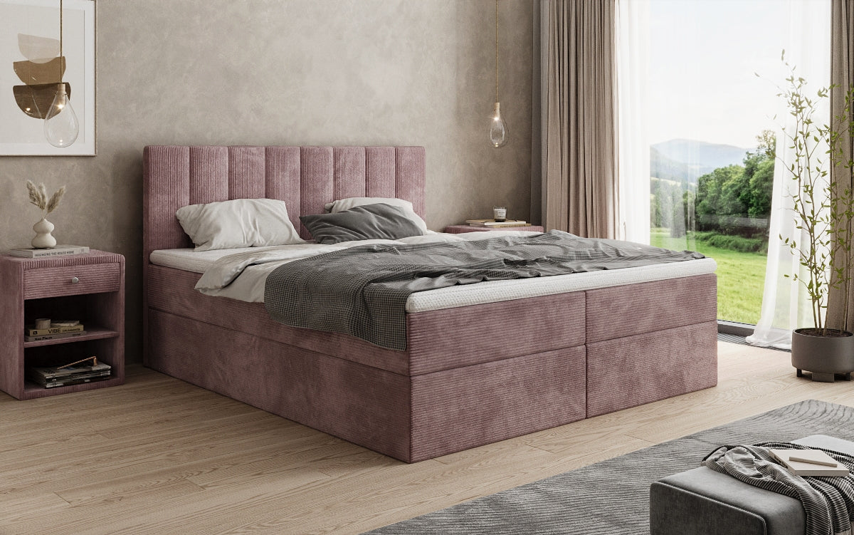 Boxspringbed Sofia in Ribstof met opbergruimte