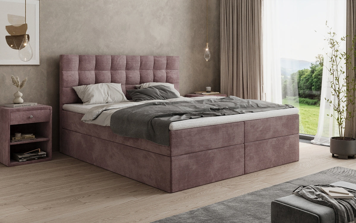 Boxspringbed Como in Ribstof met opbergruimte