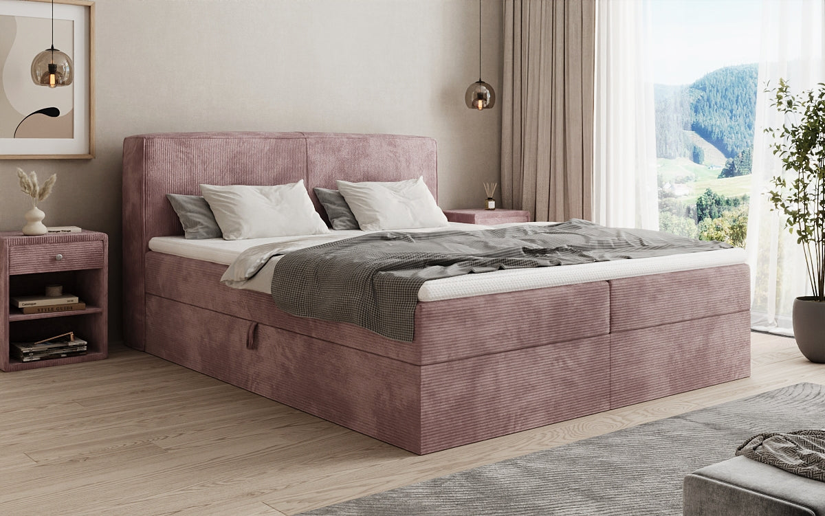 Boxspringbed Marea in Ribstof met opbergruimte