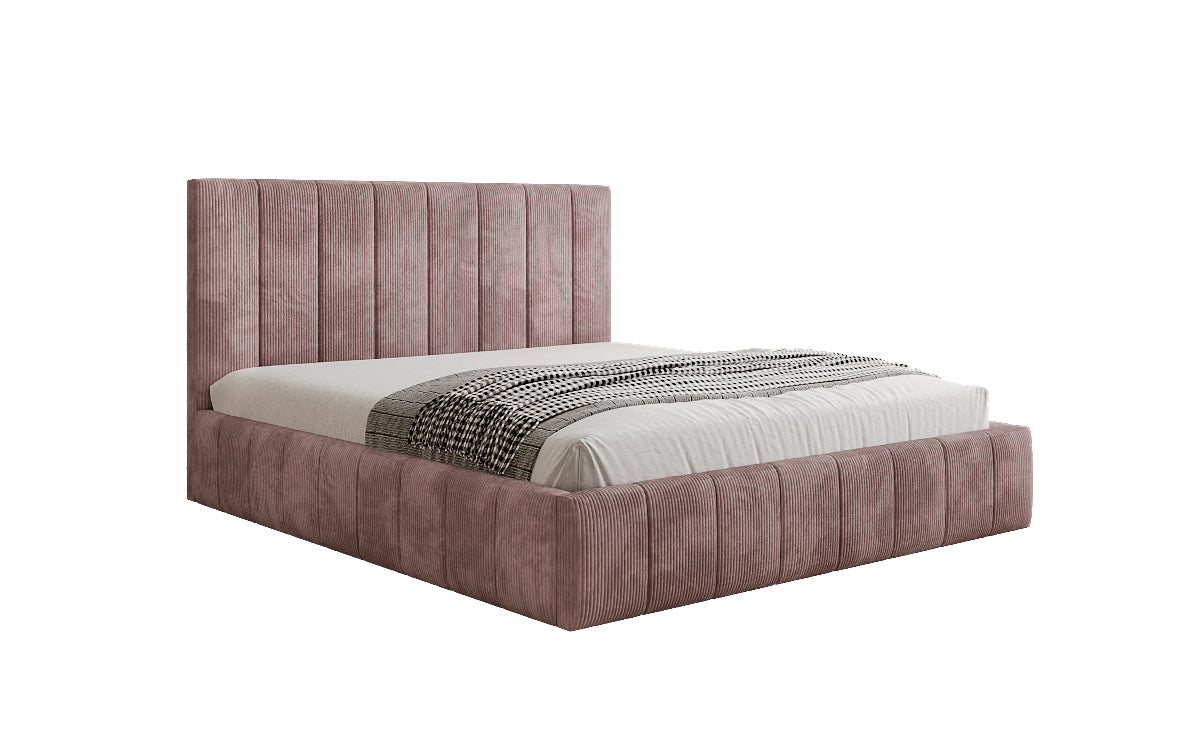Designer gestoffeerd bed Maja in Ribstof met opbergruimte