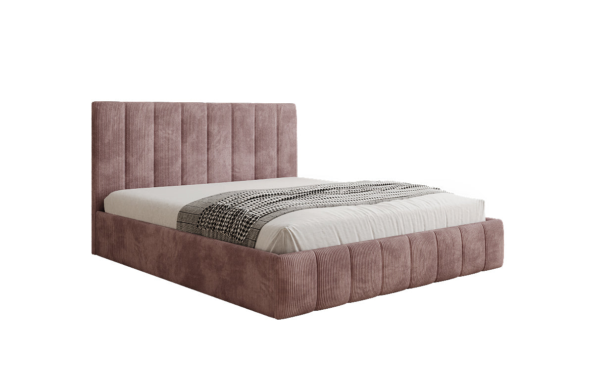 Designer gestoffeerd bed Mila in Ribstof met opbergruimte
