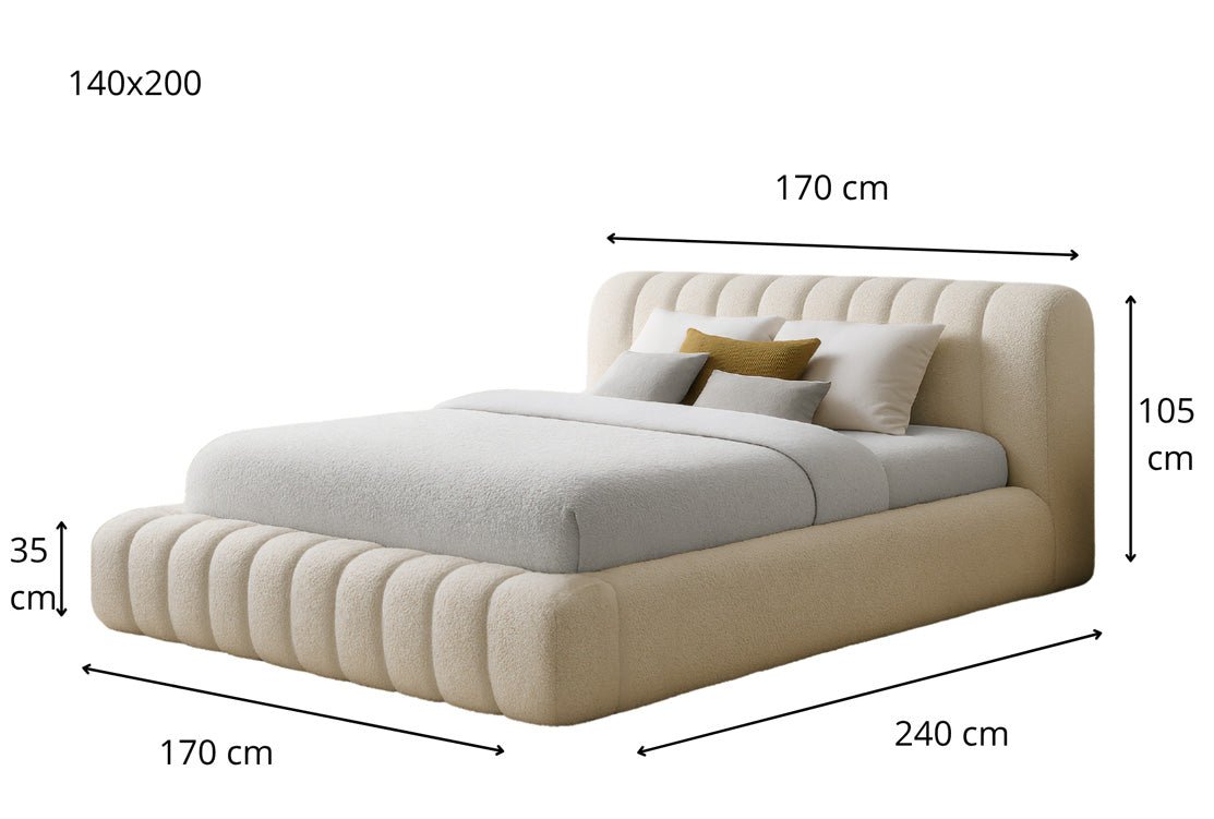 Designer gestoffeerd bed Selene Bouclé met opbergruimte