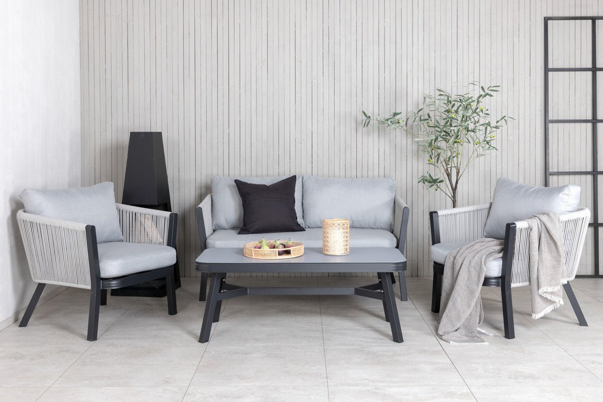 Tuin Loungeset Mira – 4-delige set met grijs glazen blad