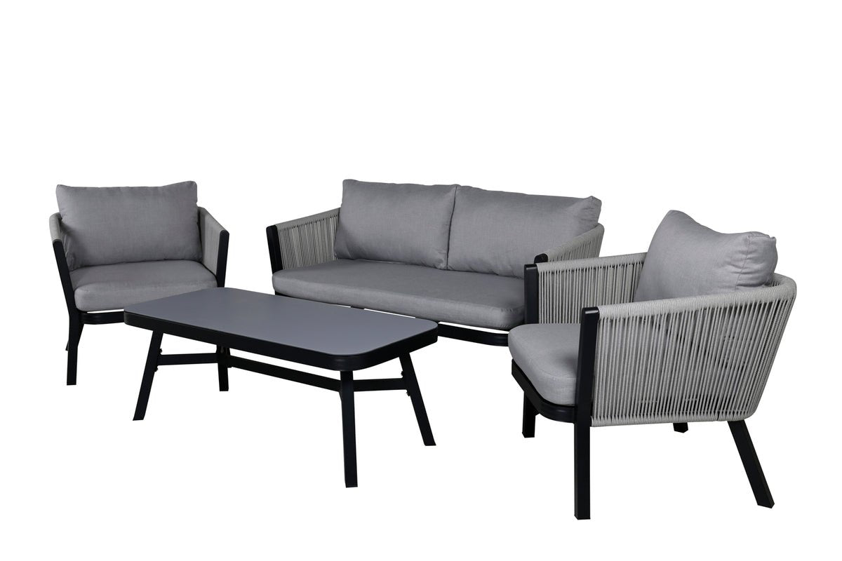 Tuin Loungeset Mira – 4-delige set met grijs glazen blad