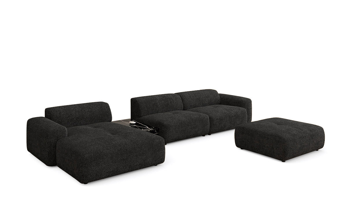 Designerbank Calm L met bijzetkruk en bijzettafel in Bouclé