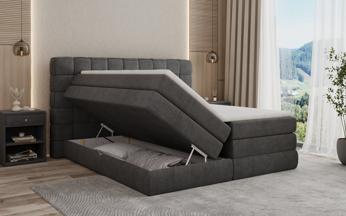 Boxspringbed Trama met opbergruimte in Fluweel