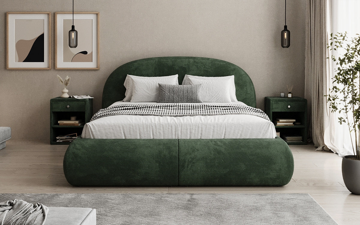 Design gestoffeerd bed Loop in Ribstof met opbergruimte