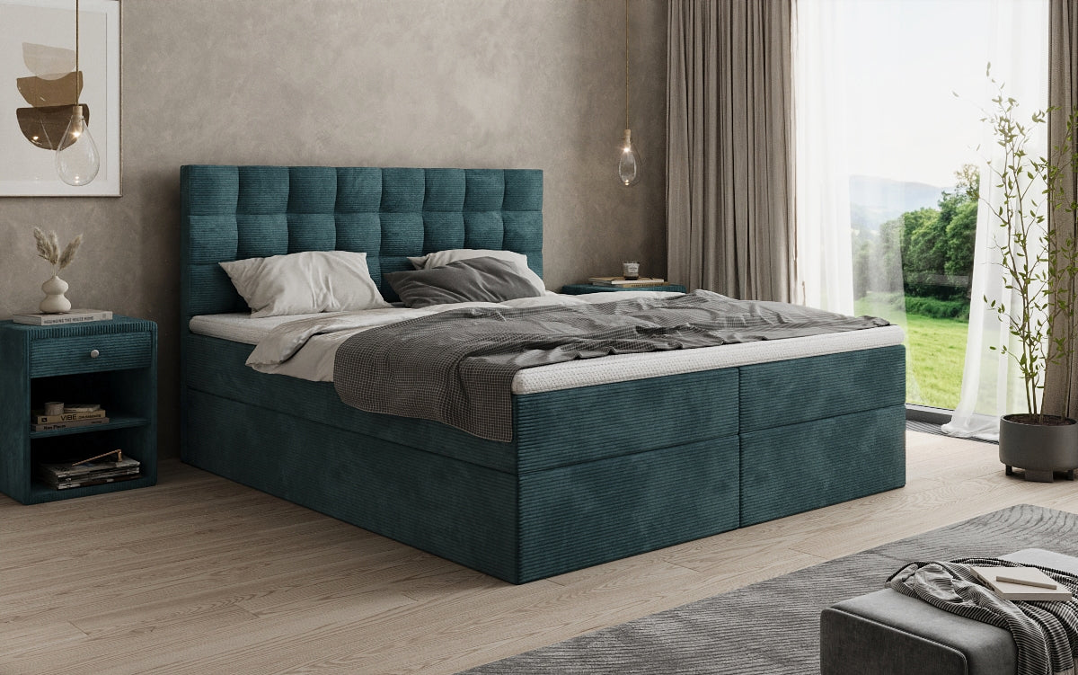 Boxspringbed Como in Ribstof met opbergruimte