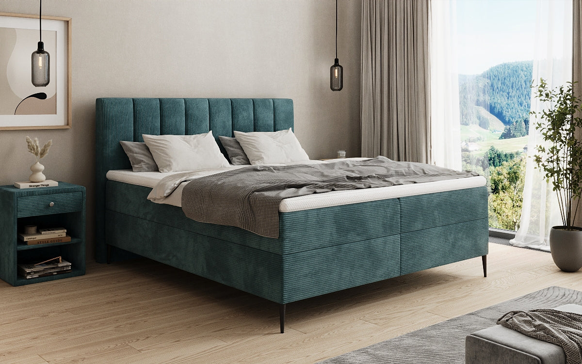 Boxspringbed Lucca in Ribstof met opbergruimte en poten
