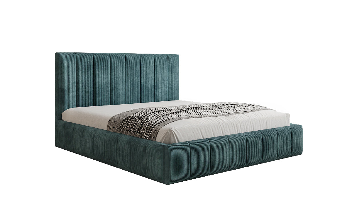 Designer gestoffeerd bed Maja in Ribstof met opbergruimte