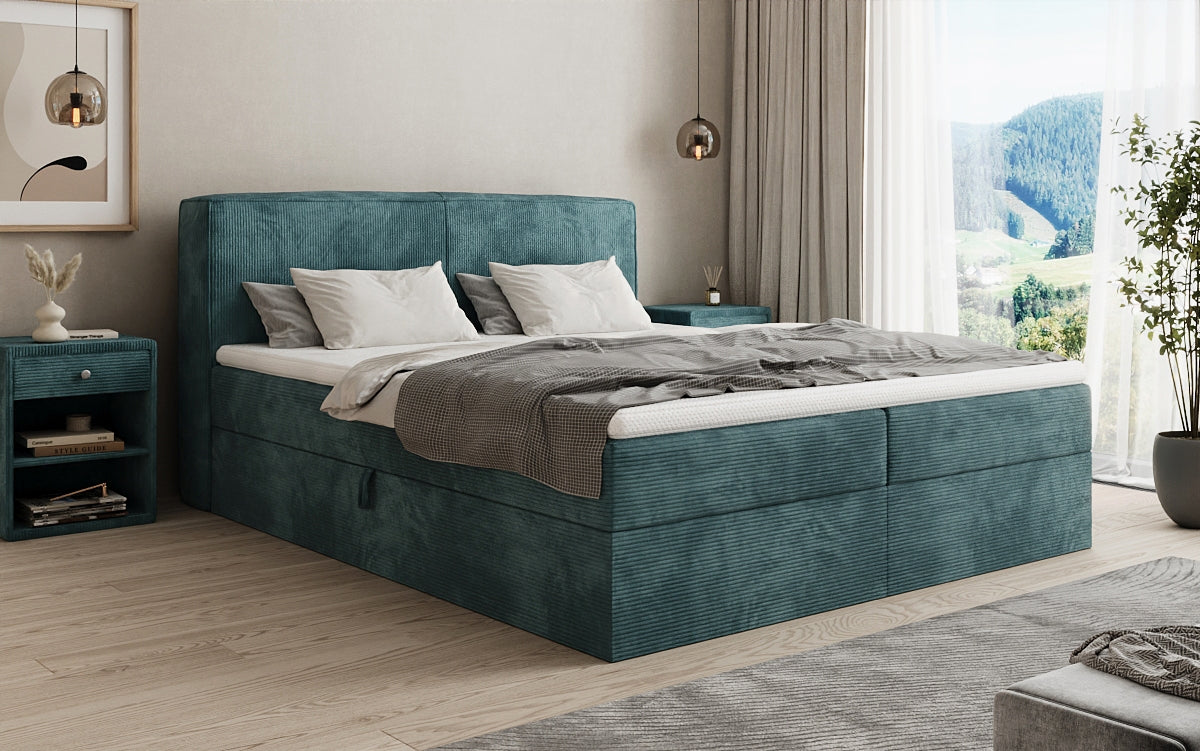 Boxspringbed Marea in Ribstof met opbergruimte