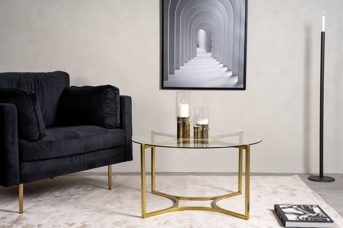 Salontafel Goldi - met ronde glazen plaat