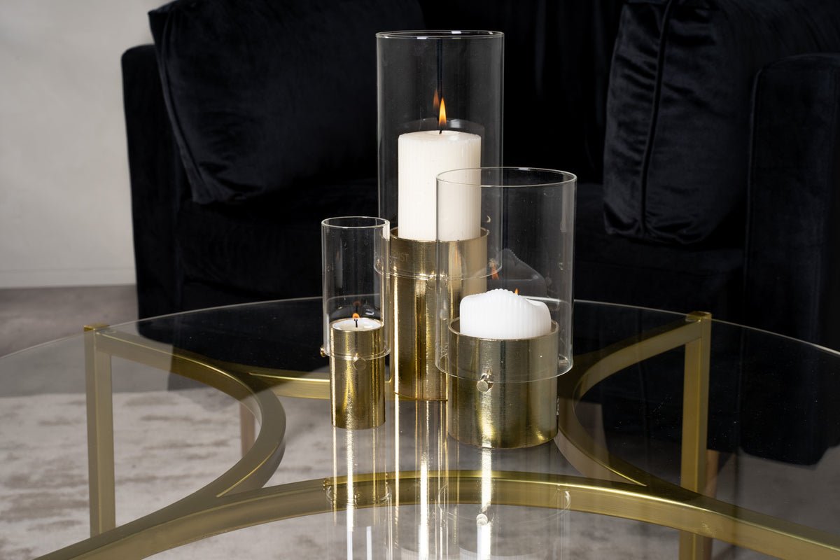 Salontafel Goldi - met ronde glazen plaat