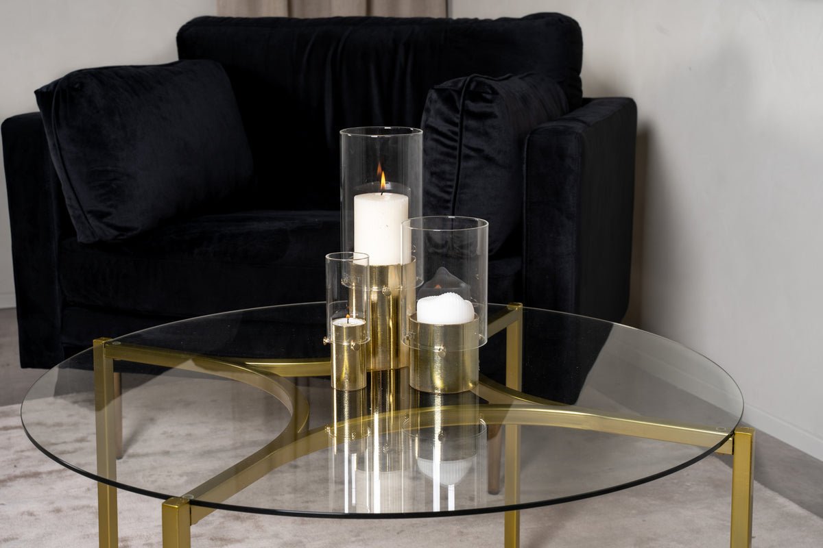 Salontafel Goldi - met ronde glazen plaat