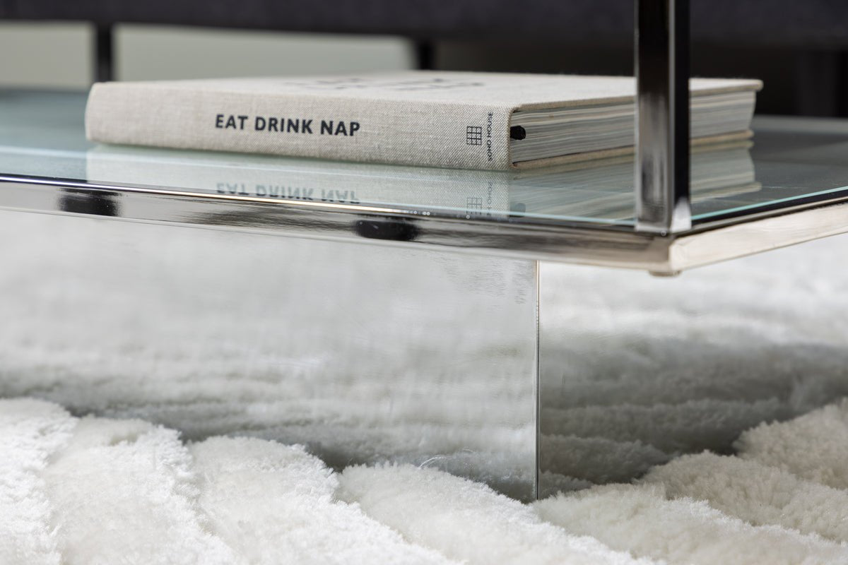 Salontafel Lanera - met glasoppervlakken en stalen corpus