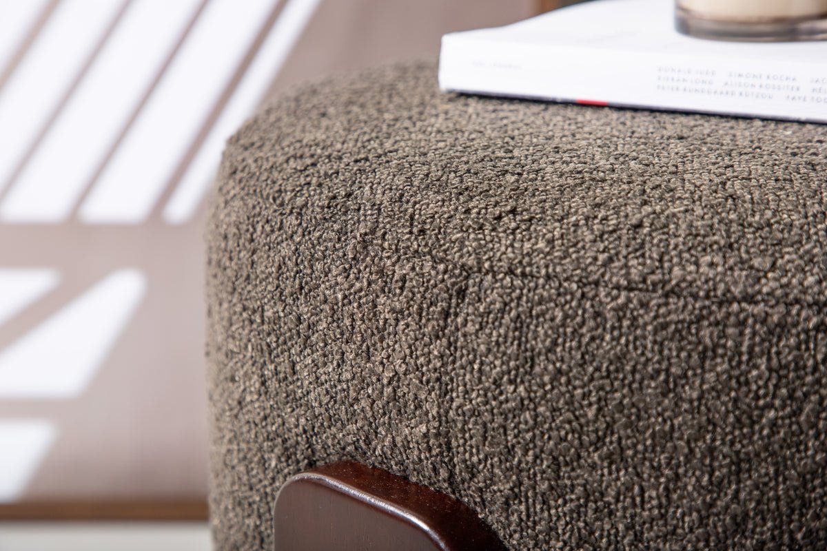 Bijzetkruk Carmelo – Ronde kruk in Bouclé Antraciet (Ø 50 cm)