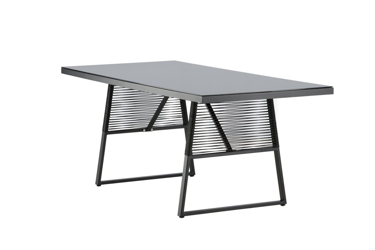Tuin tafel Kaoni - een combinatie van zwart staal en donker glasplaat
