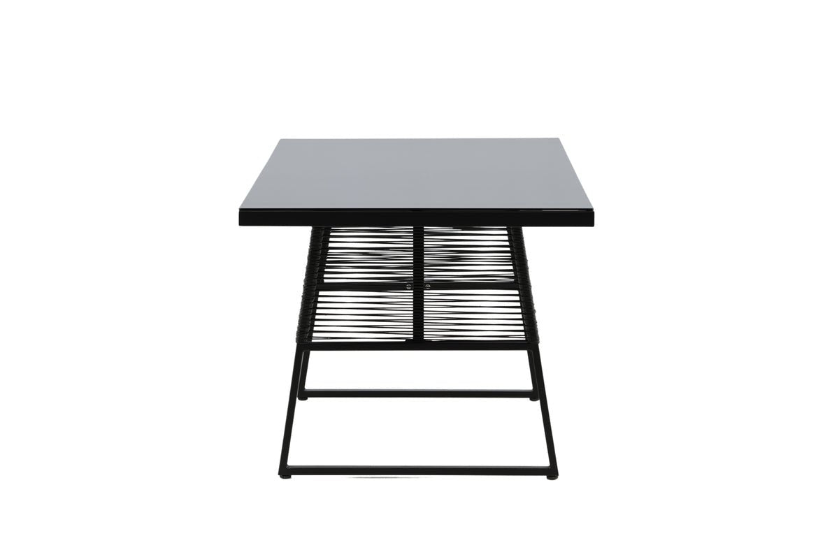Tuin tafel Kaoni - een combinatie van zwart staal en donker glasplaat