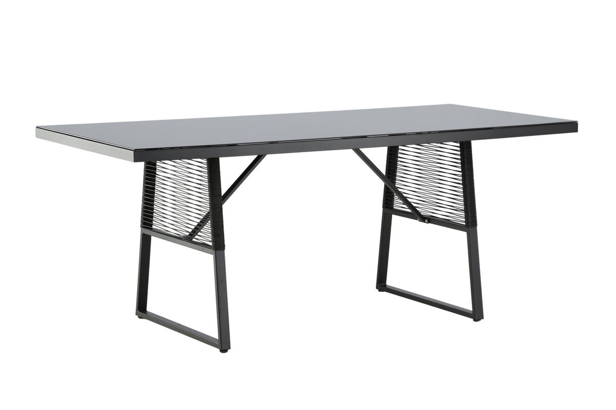 Tuin tafel Kaoni - een combinatie van zwart staal en donker glasplaat