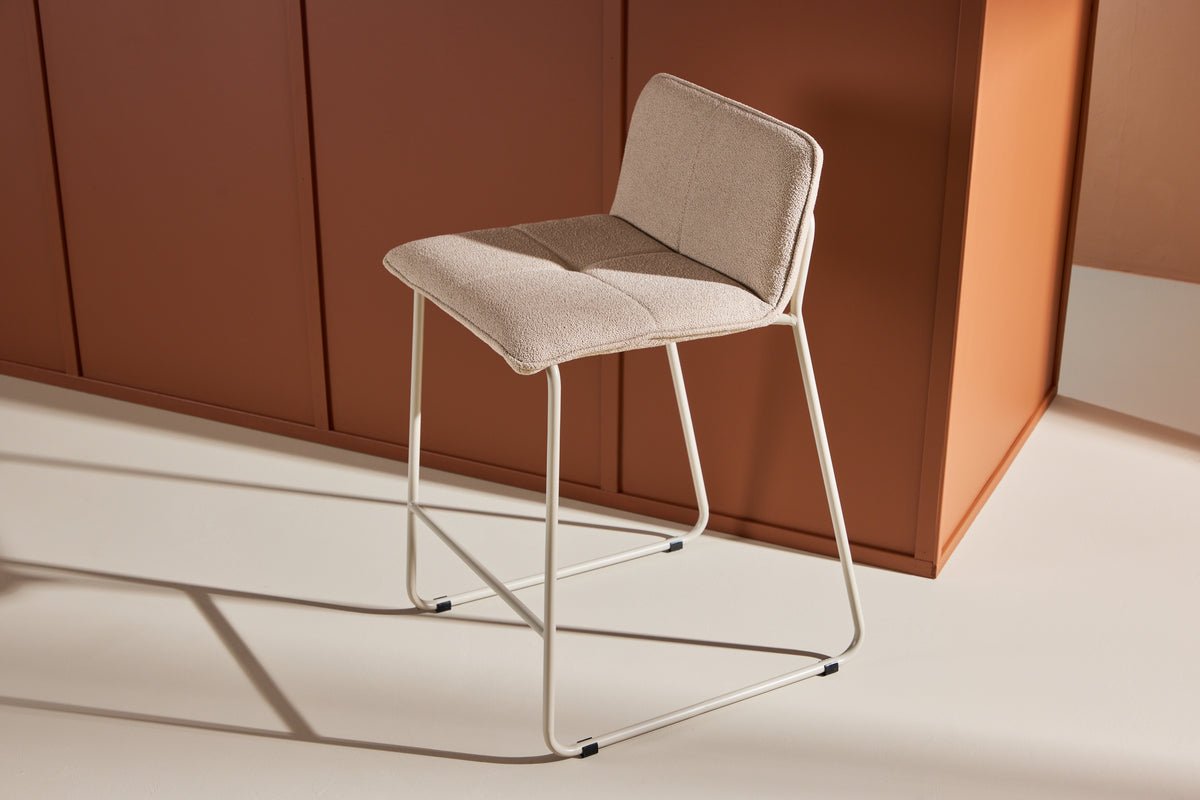 2er Set - Barkruk Adele met zachte bouclé-bekleding in Beige