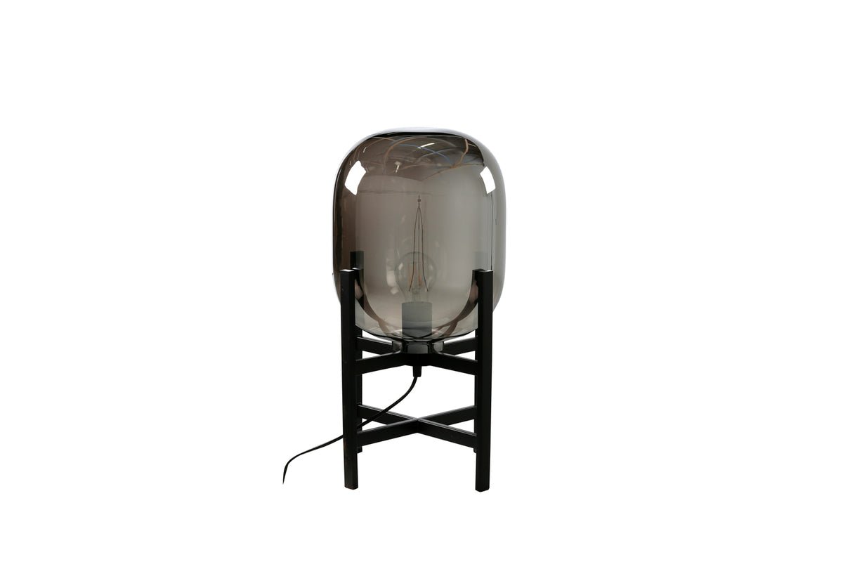Tafellamp „Hendrik“ – Spiegelende glazen koepel ontmoet heldere, zwarte stalen voet