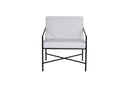 Designerfauteuil Lundra – gestoffeerde stoel in offwhite met zwart metalen frame