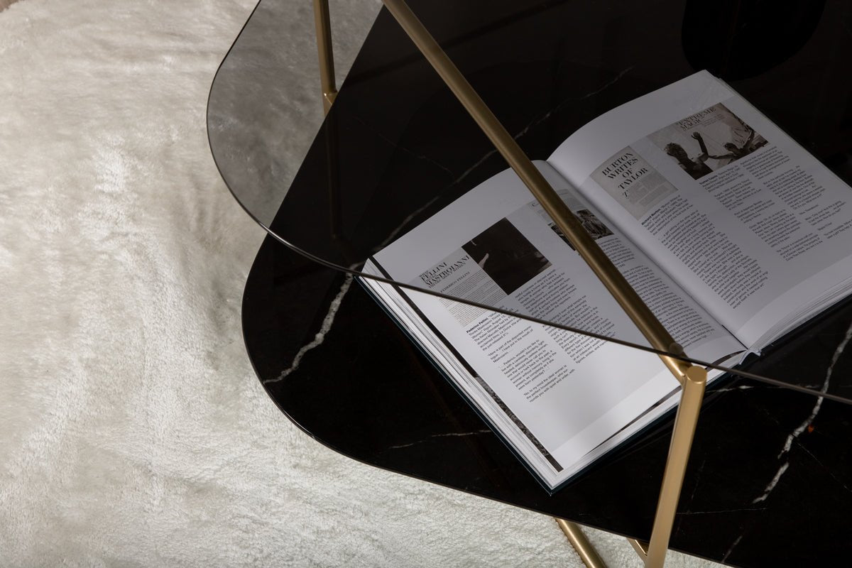 Salontafel Torben - met glas- en marmeren blad