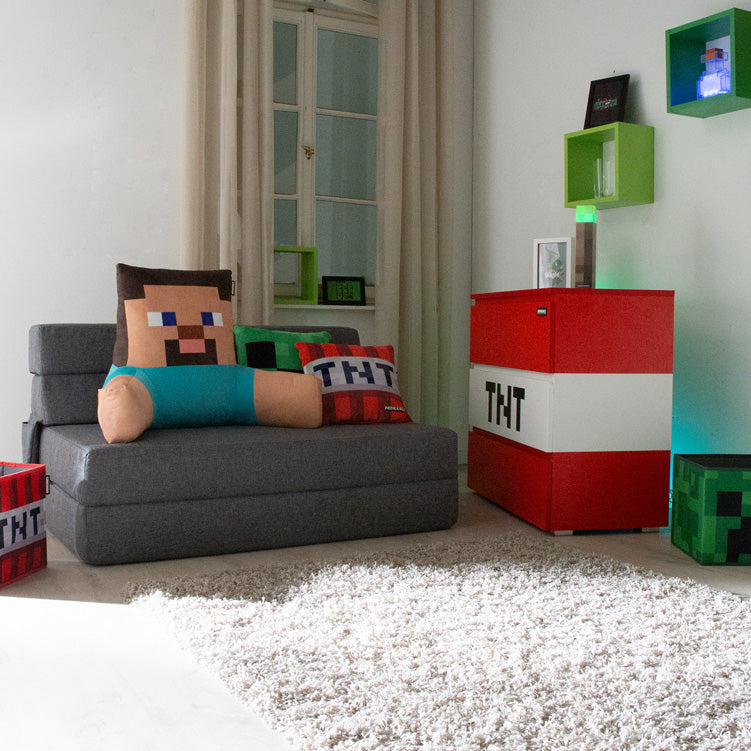 Minecraft klapbank "SleepCube" – uitschuifbaar & passend bij het kinderbed