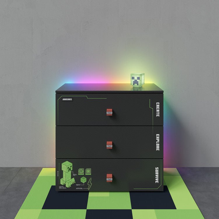 Minecraft ladekast „Creeper Chest“ – met LED, soft-close & 3 laden