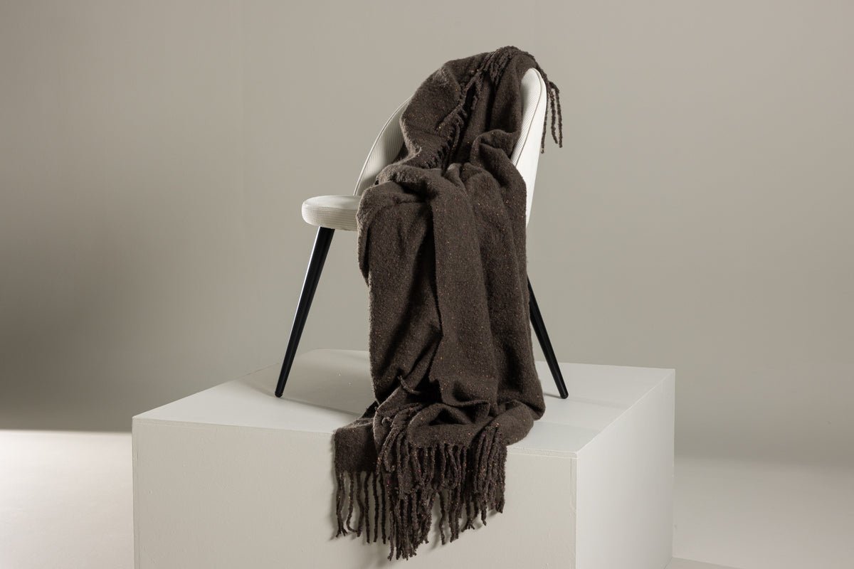 Tagesdecke Malin Antraciet – 170×130 cm met franjes & melering