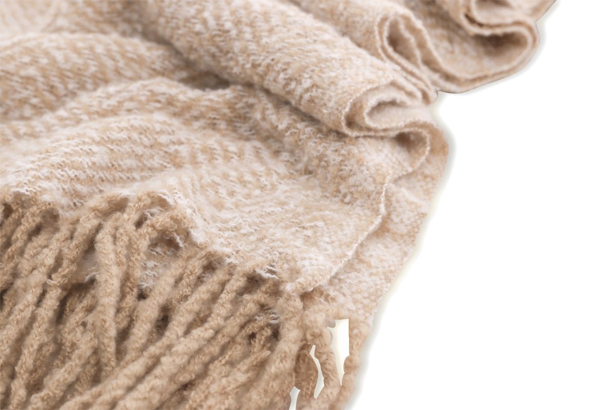 Tagesdecke Velora Beige – 170×130 cm met franjes & structuurweving