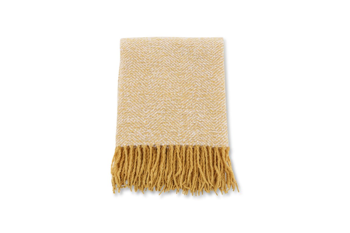 Tagesdecke Velora Geel – 170×130 cm met franjes & structuurweving