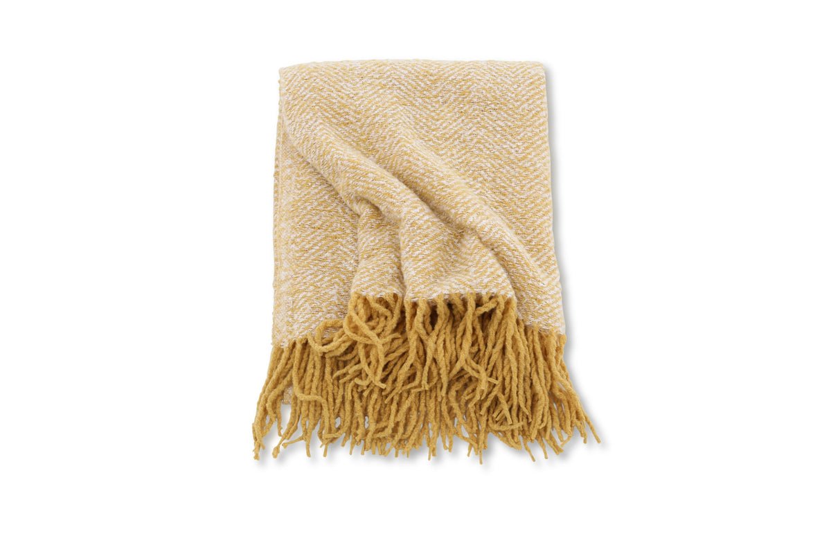 Tagesdecke Velora Geel – 170×130 cm met franjes & structuurweving