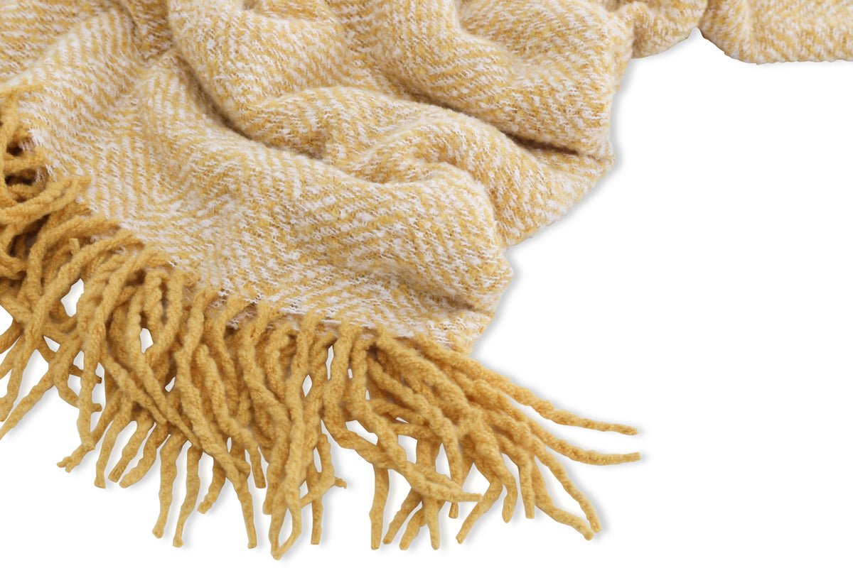 Tagesdecke Velora Geel – 170×130 cm met franjes & structuurweving