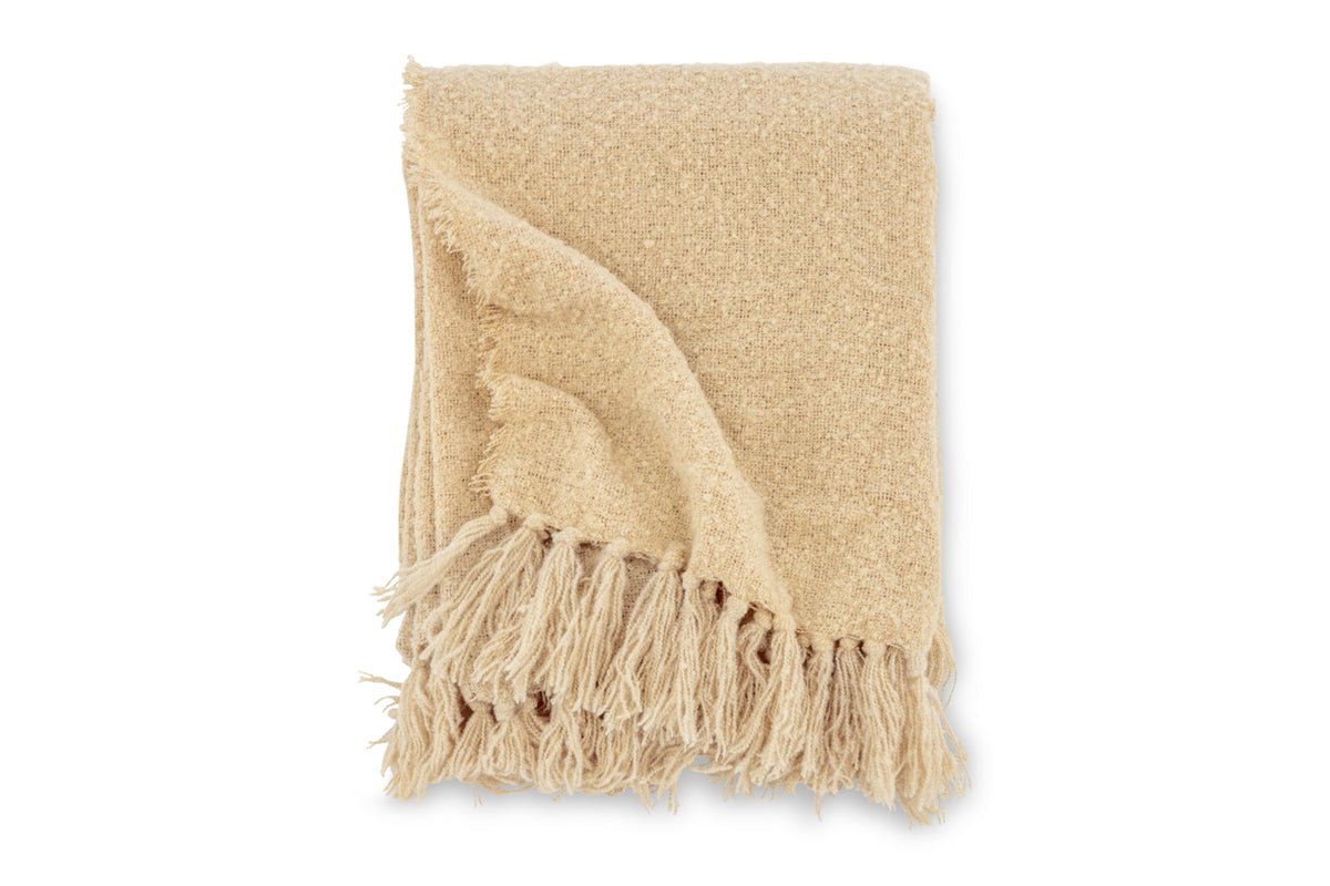 Tagesdecke „Stanley Zand“ – 170×130 cm met structuur & franjes