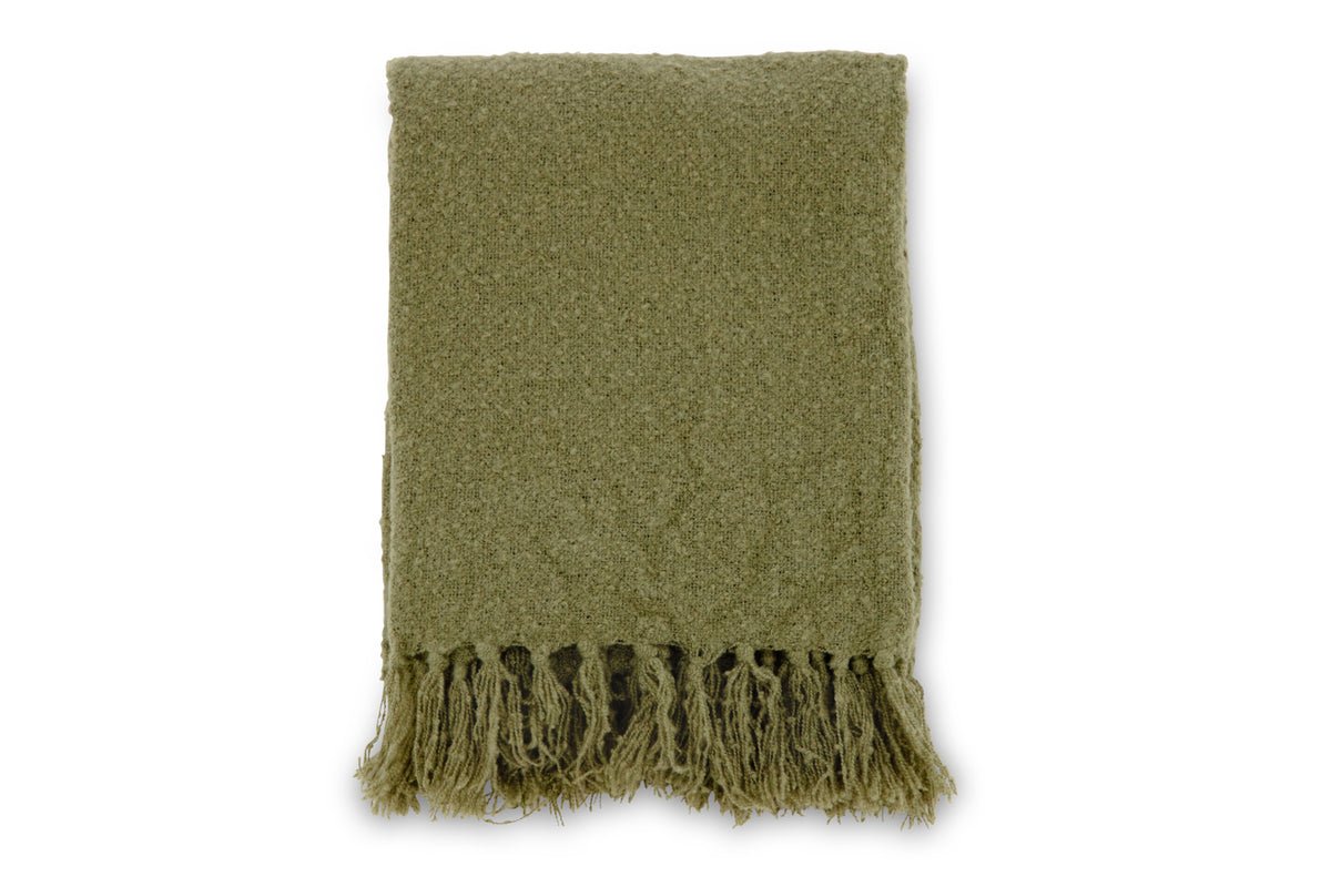 Tagesdecke Stanley Mosgroen – 170×130 cm met structuur & franjes