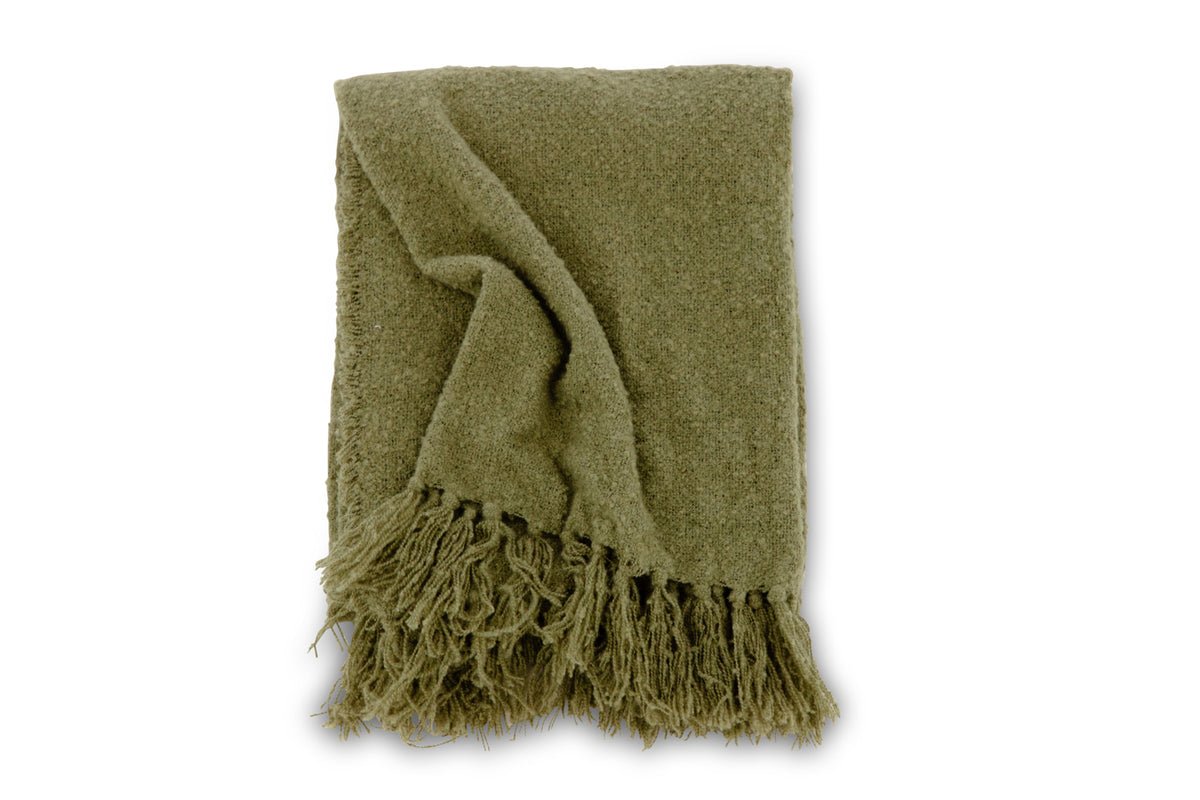 Tagesdecke Stanley Mosgroen – 170×130 cm met structuur & franjes