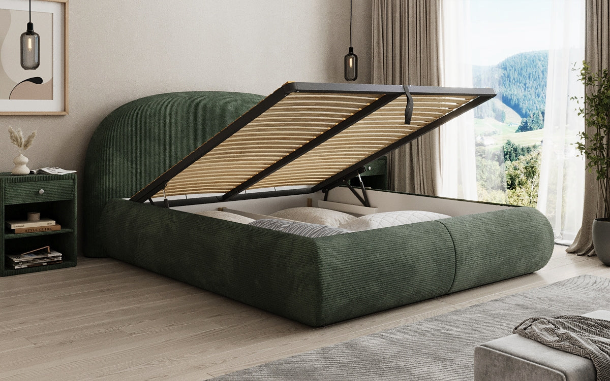 Design gestoffeerd bed Loop in Ribstof met opbergruimte