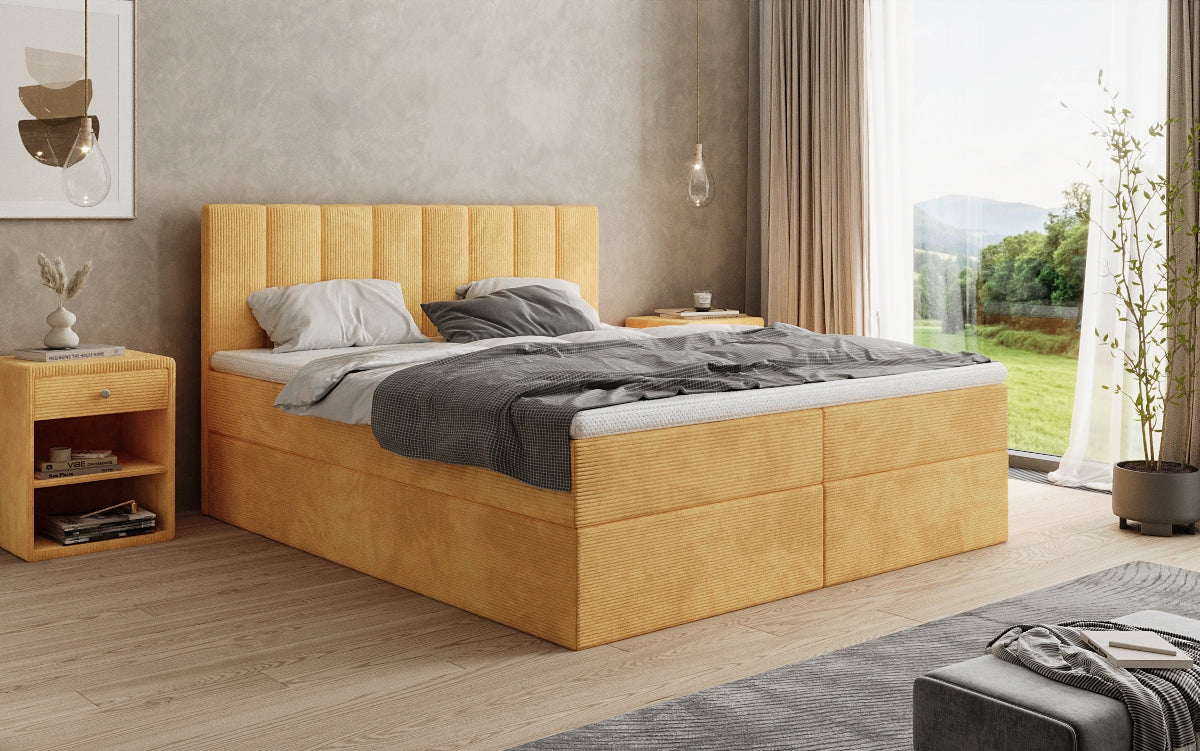 Boxspringbed Sofia in Ribstof met opbergruimte